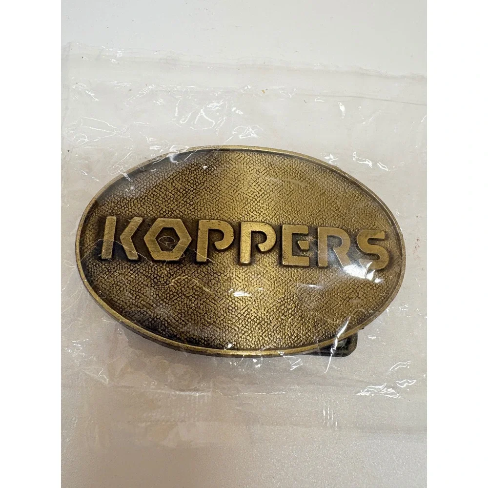 Vintage Koppers Industrial Belt Buckle Brass Tone Oval Textured Metal